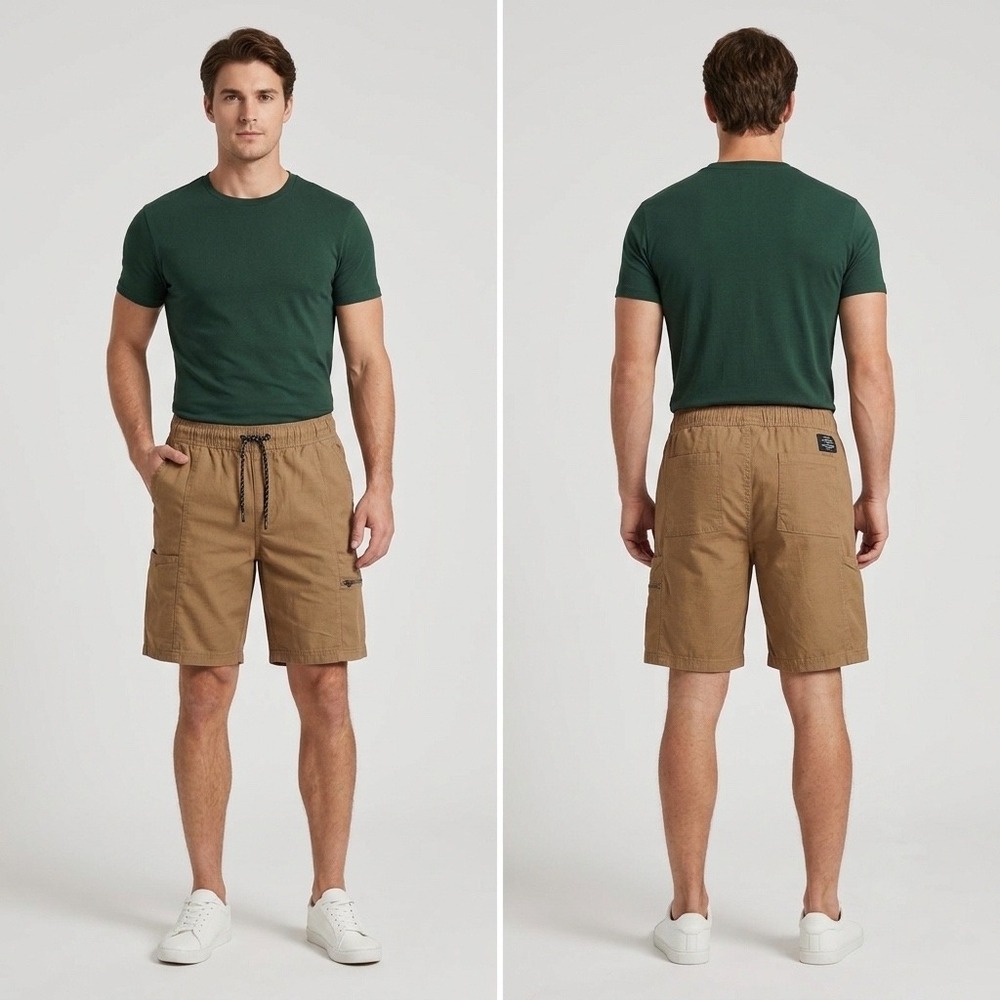 Tony Hawk Mens Khaki Brown Ripstop Cargo Shorts Elastic Waist Size Medium‎
